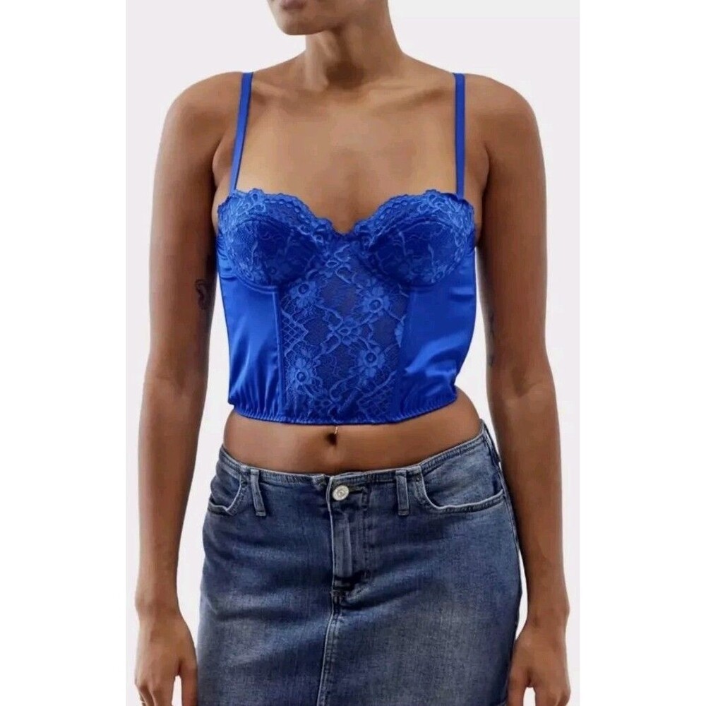 Large BDG Urban Outfitters Royal Blue Lace and Satin Corset Crop Top NWT
